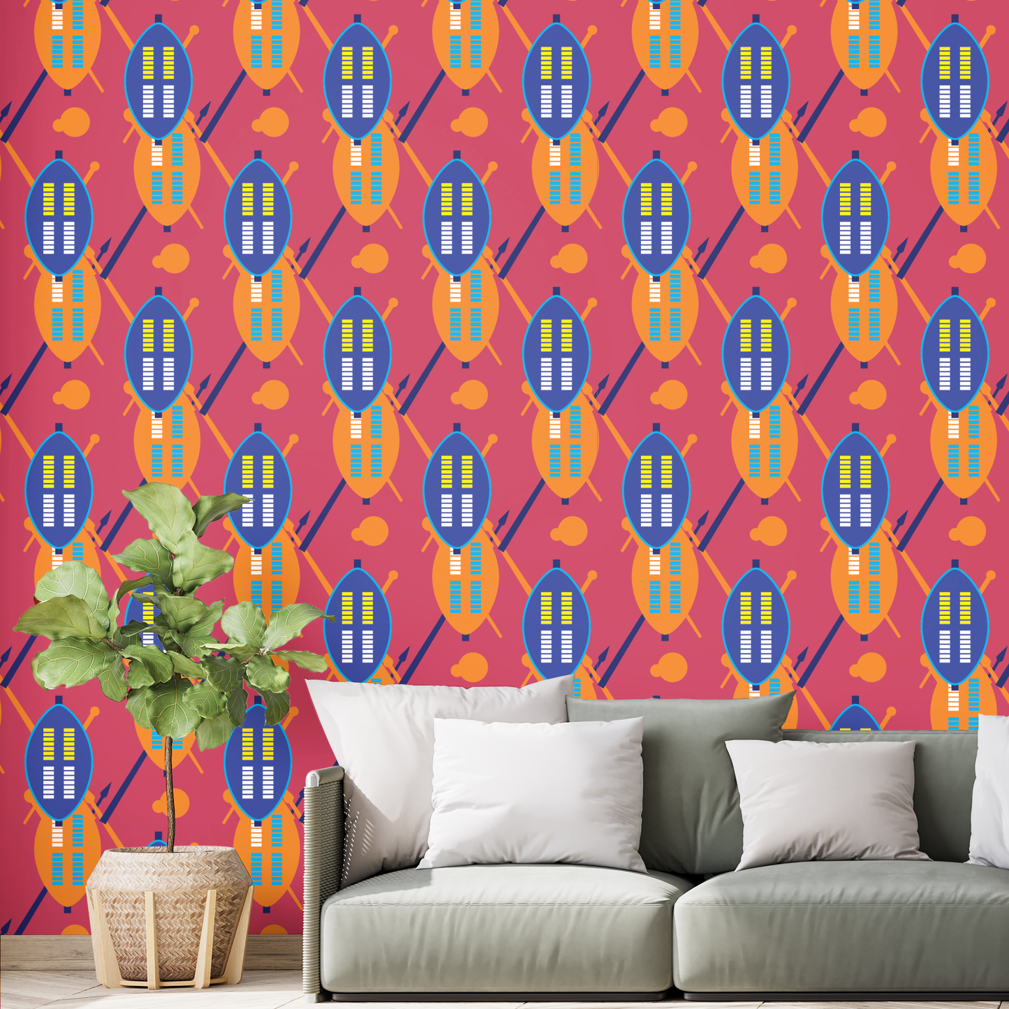 Mnotho Zulu Shield Wallpaper - Set of 2 rolls