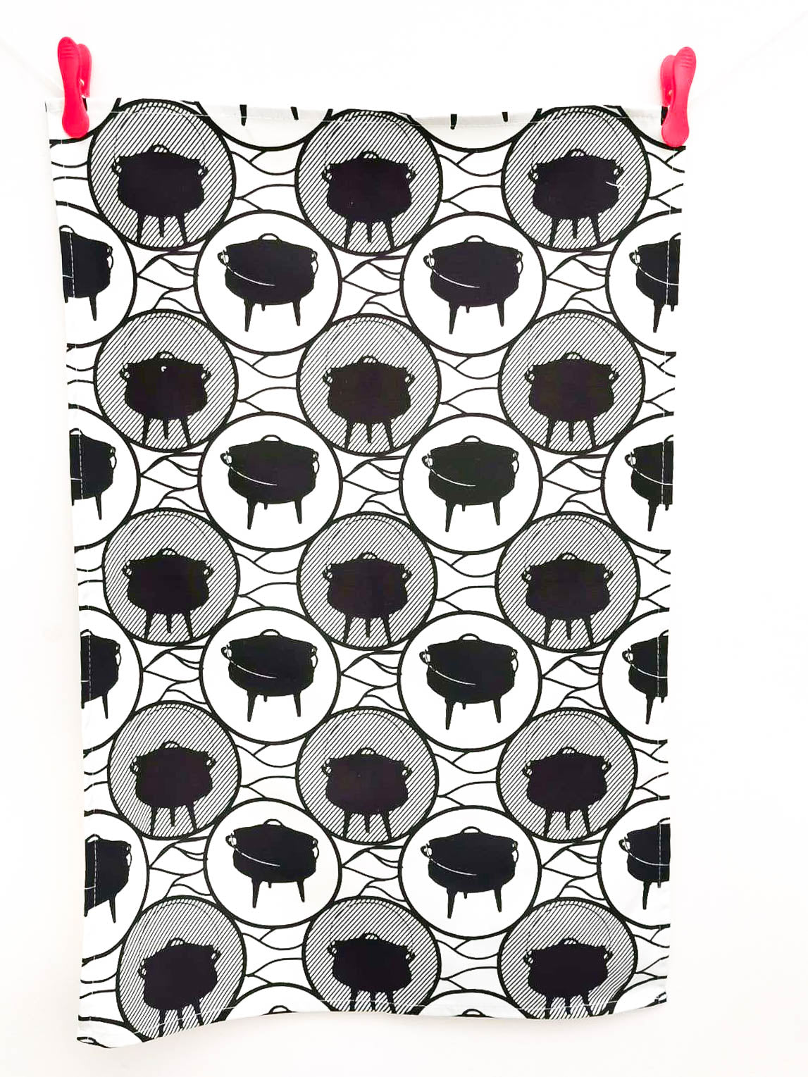TEA TOWEL - 3 LEGGED POTS - BLACK AND WHITE
