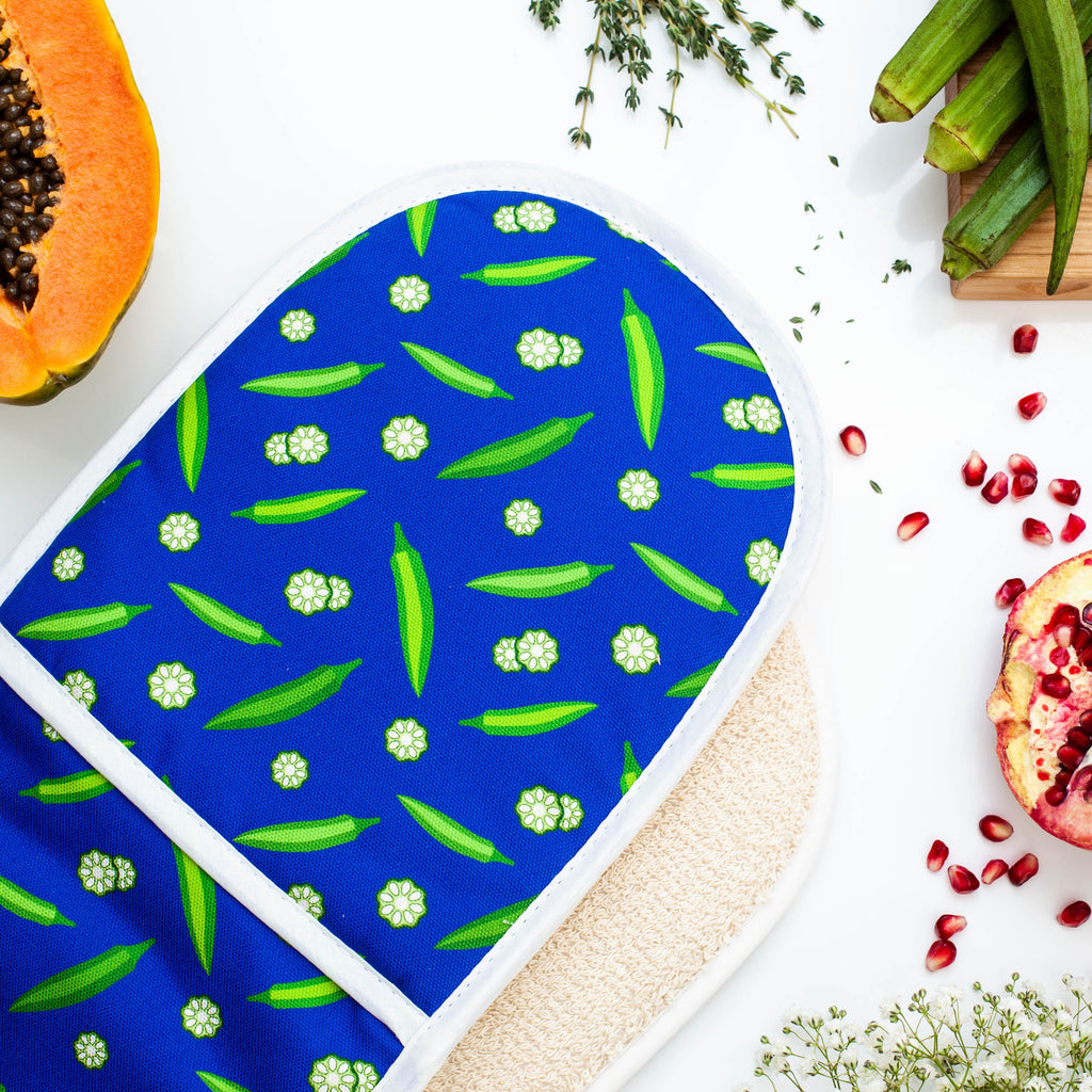 DOUBLE OVEN GLOVE OKRA BLUE