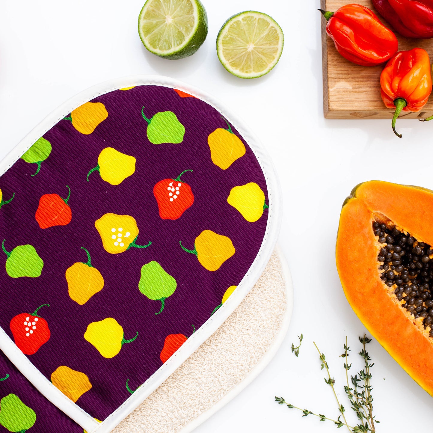 DOUBLE OVEN GLOVE SCOTCH BONNET PEPPER PLUM